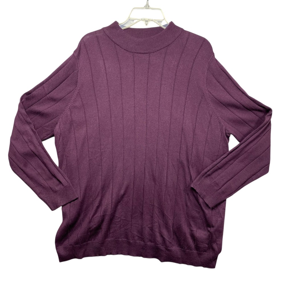 Roamans 1X Purple Mock Neck Ribbed Knit Sweater Plus Size Long Sleeve Top